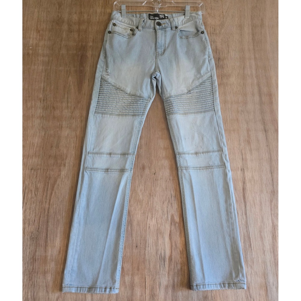 RSQ Tokyo Super‎ Skinny Moto Jeans Light Wash Distressed Biker Denim Jrs Size 18